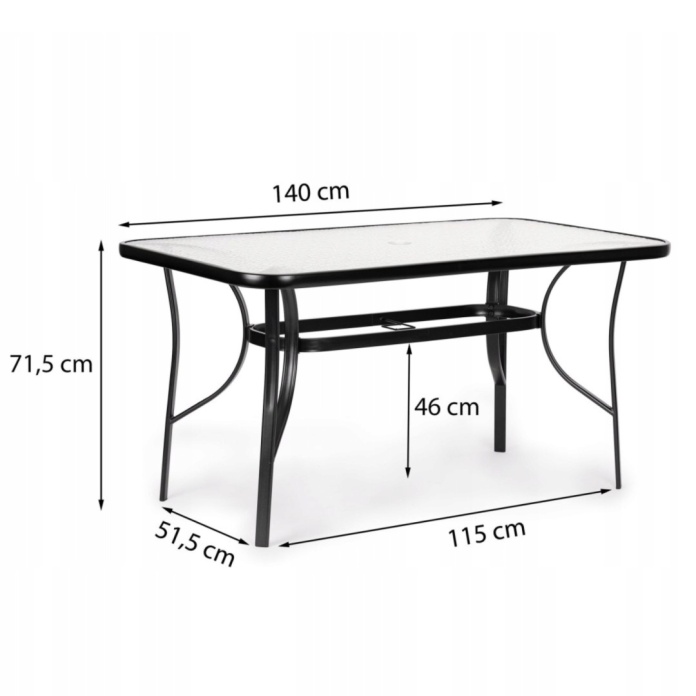 Specyfikacja techniczna stolika ogrodowego dla 6 osób o blacie 140x80cm